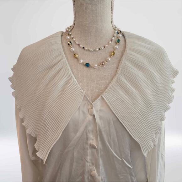 Nasty Gal Pleated Collar Button-up Blouse Sz 4 - Picture 4 of 8